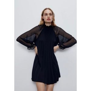 Zara Pleated Mini Black Dress